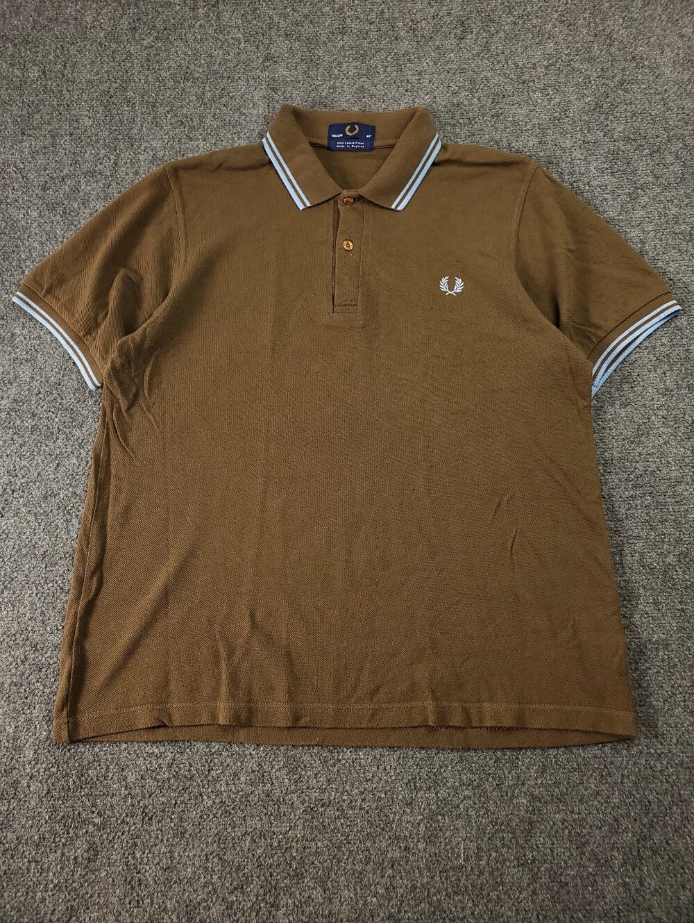 Fred Perry M12 Twin Tipped Pique Polo Shirt Mens 42 Chest England Brown Blue